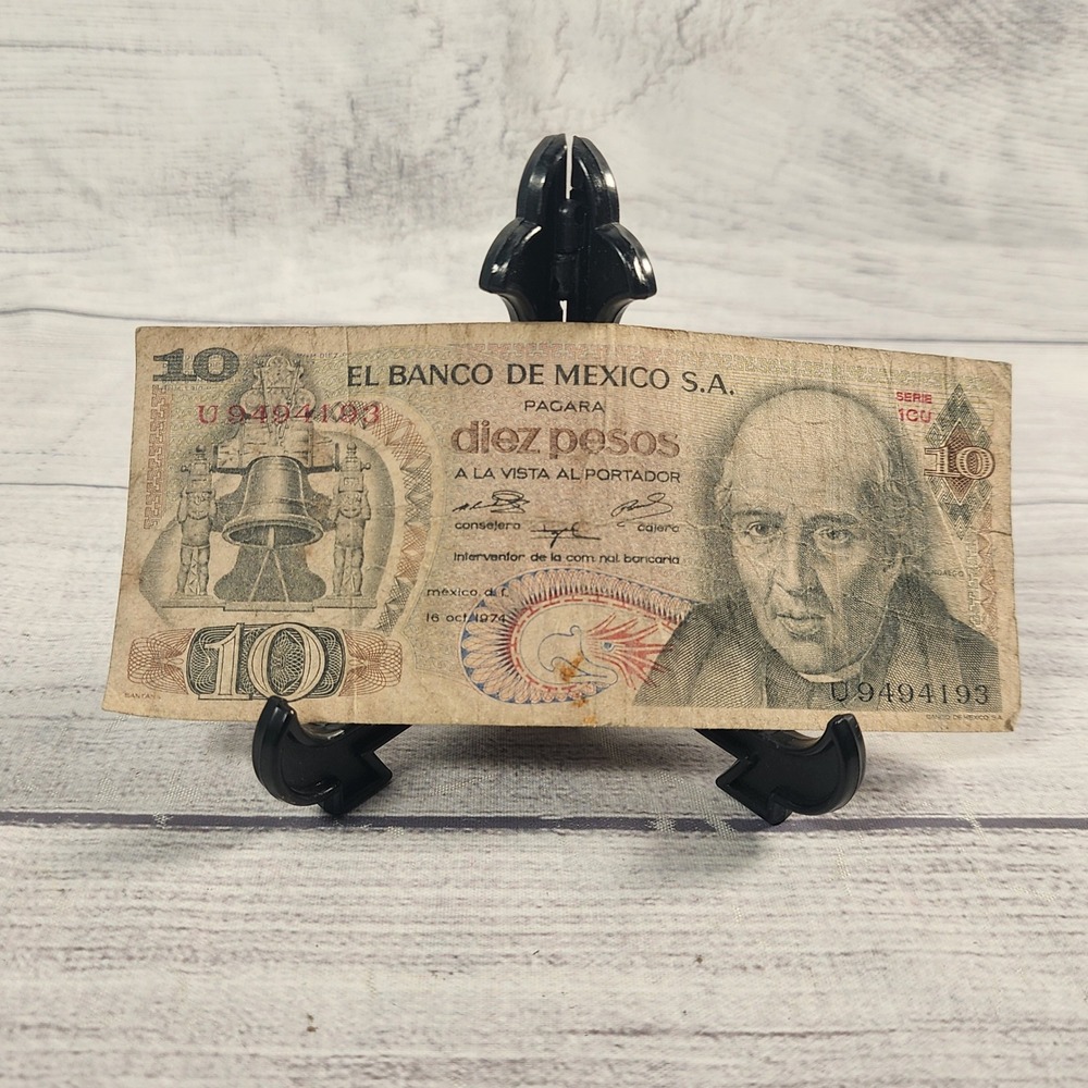 Vintage 1974 Mexico 10 Diez Pesos Banknote Miguel Hidalgo Serie 1GU U9494193